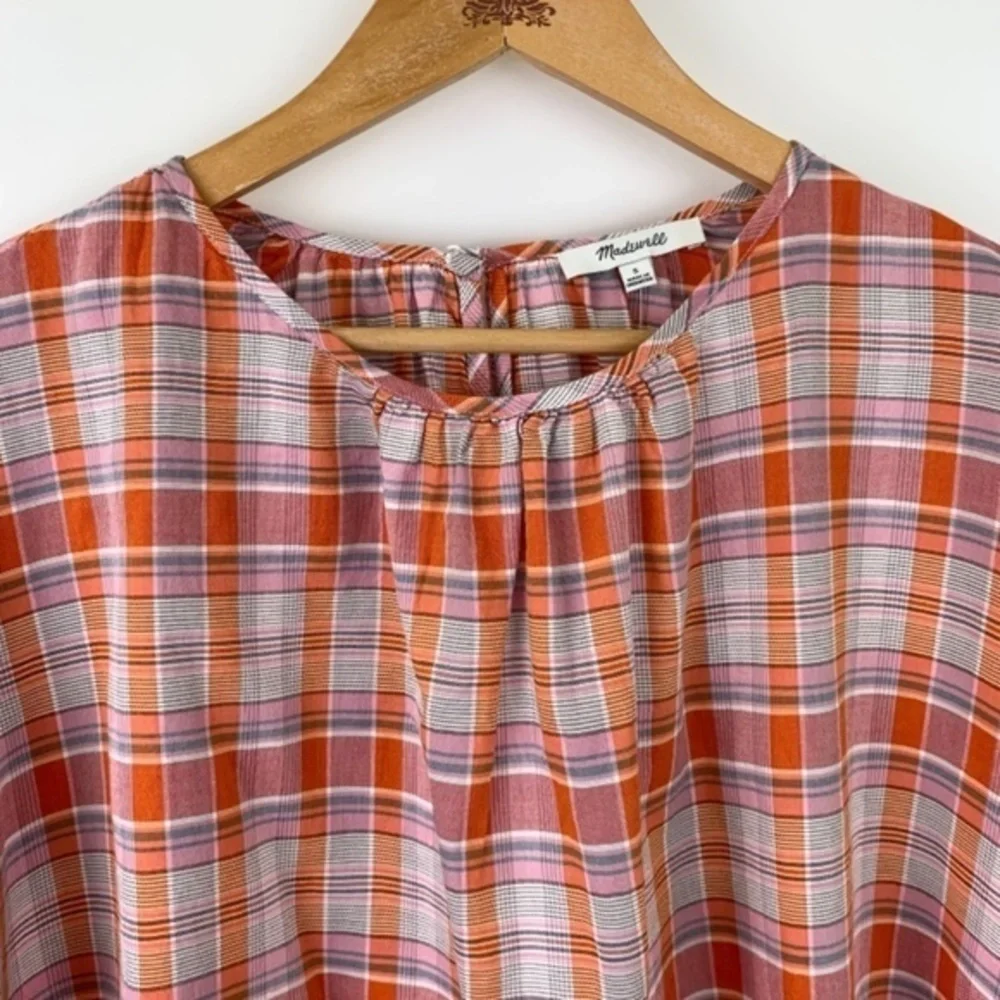 NWT Madewell Shirred Neck Boxy Top June Hero Plaid Size Small - Picture 7 of 14